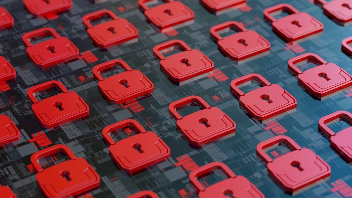 Cybersecurity concept red padlocks