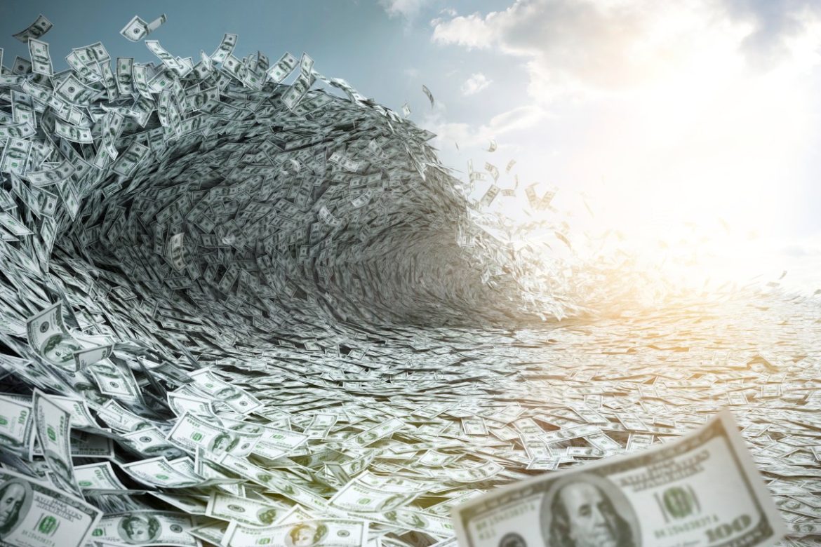 Sea wave made of money